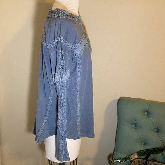 New Free People Crochet Long Sleeve Top in Blue Western Boho Size XS - Picture 6 of 11